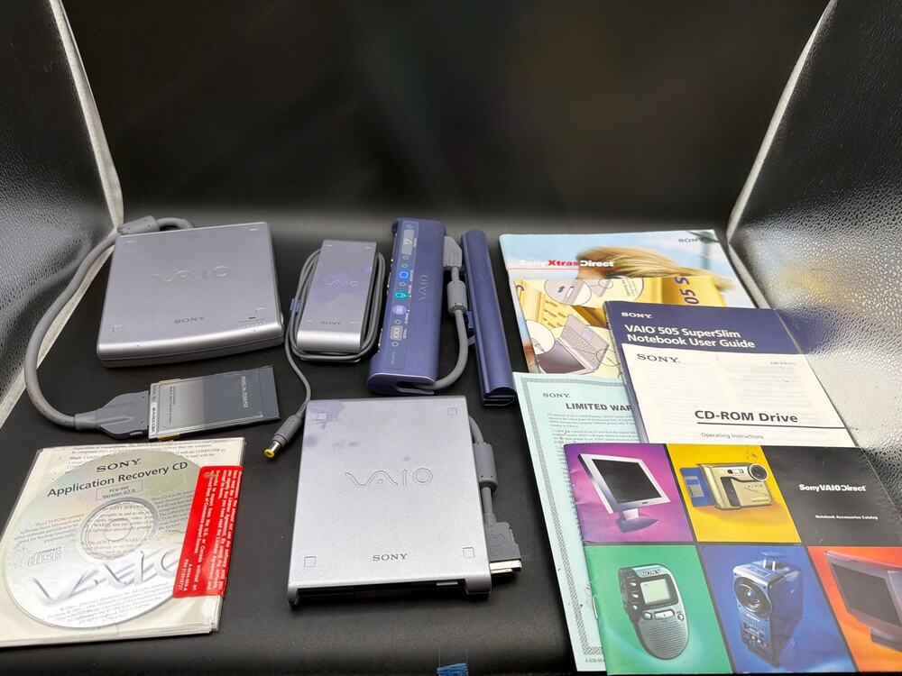Sony VAIO 505 SuperSlim Accessories Lot CD-ROM Floppy AC Adapter Tested Works